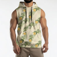 Hawaiian Pikake Maile Lei Sleeveless Hoodie Tiare Hibiscus Kalo Palapalai Leaf Beige