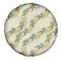 Hawaiian Pikake Maile Lei Spare Tire Cover Tiare Hibiscus Kalo Palapalai Leaf Beige LT19 - Polynesian Pride