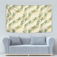 Hawaiian Pikake Maile Lei Tapestry Tiare Hibiscus Kalo Palapalai Leaf Beige