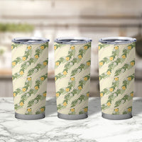 Hawaiian Pikake Maile Lei Tumbler Cup Tiare Hibiscus Kalo Palapalai Leaf Beige