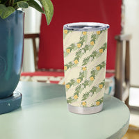 Hawaiian Pikake Maile Lei Tumbler Cup Tiare Hibiscus Kalo Palapalai Leaf Beige
