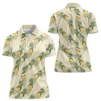 Hawaiian Pikake Maile Lei Women Polo Shirt Tiare Hibiscus Kalo Palapalai Leaf Beige