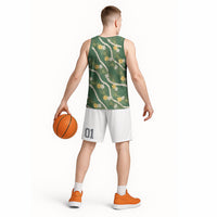 Hawaiian Pikake Maile Lei Basketball Jersey Tiare Hibiscus Kalo Palapalai Leaf Green
