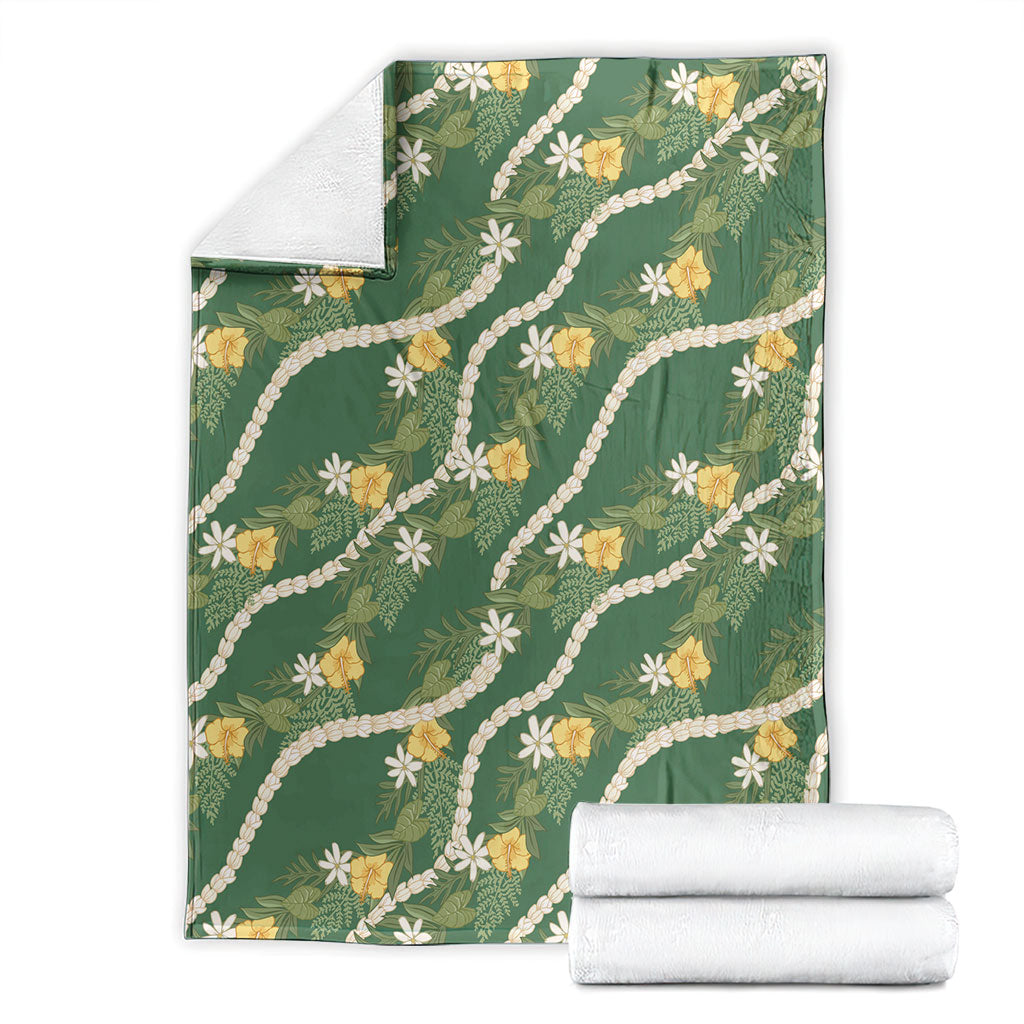 Hawaiian Pikake Maile Lei Blanket Tiare Hibiscus Kalo Palapalai Leaf Green LT19 - Polynesian Pride