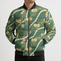 Hawaiian Pikake Maile Lei Bomber Puffer Jacket Tiare Hibiscus Kalo Palapalai Leaf Green LT19 - Polynesian Pride