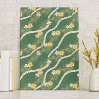 Hawaiian Pikake Maile Lei Canvas Wall Art Tiare Hibiscus Kalo Palapalai Leaf Green