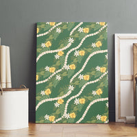 Hawaiian Pikake Maile Lei Canvas Wall Art Tiare Hibiscus Kalo Palapalai Leaf Green