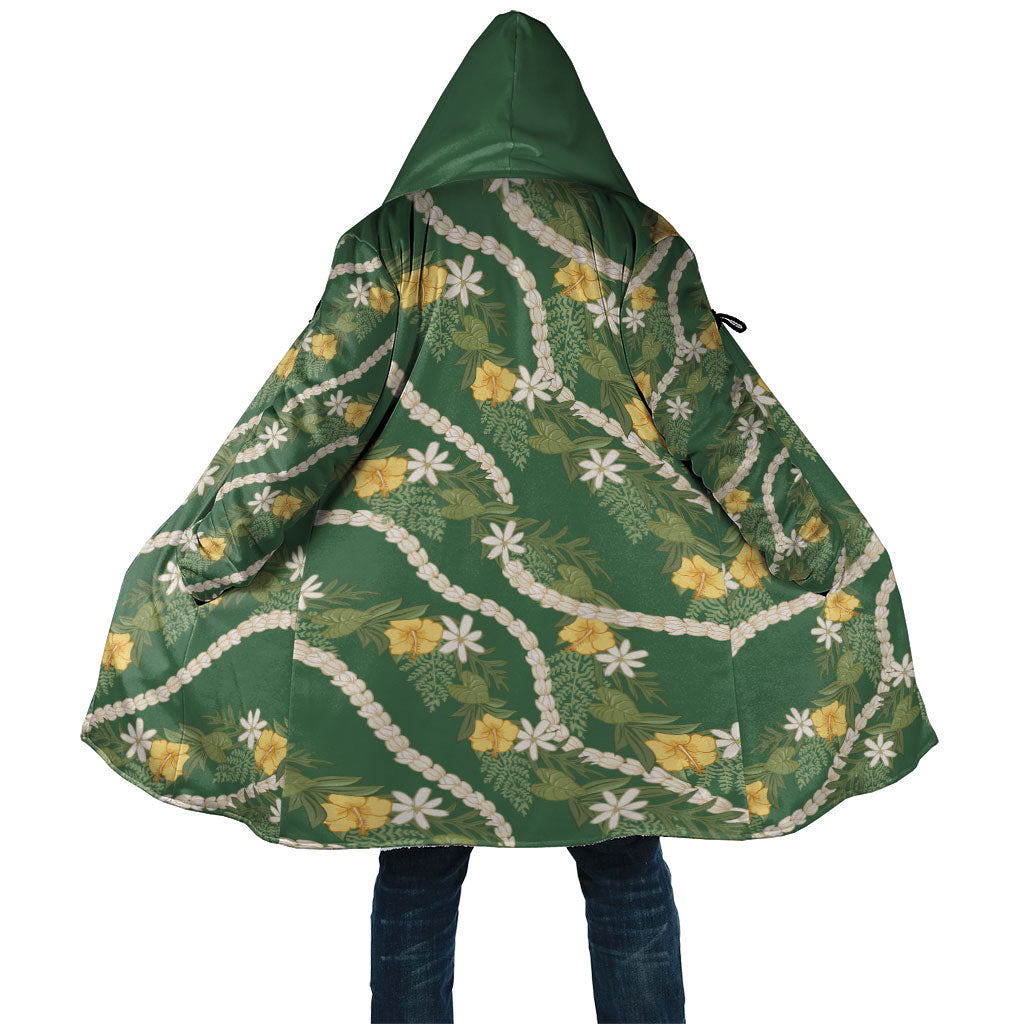 Hawaiian Pikake Maile Lei Cloak Tiare Hibiscus Kalo Palapalai Leaf Green