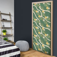 Hawaiian Pikake Maile Lei Door Cover Tiare Hibiscus Kalo Palapalai Leaf Green