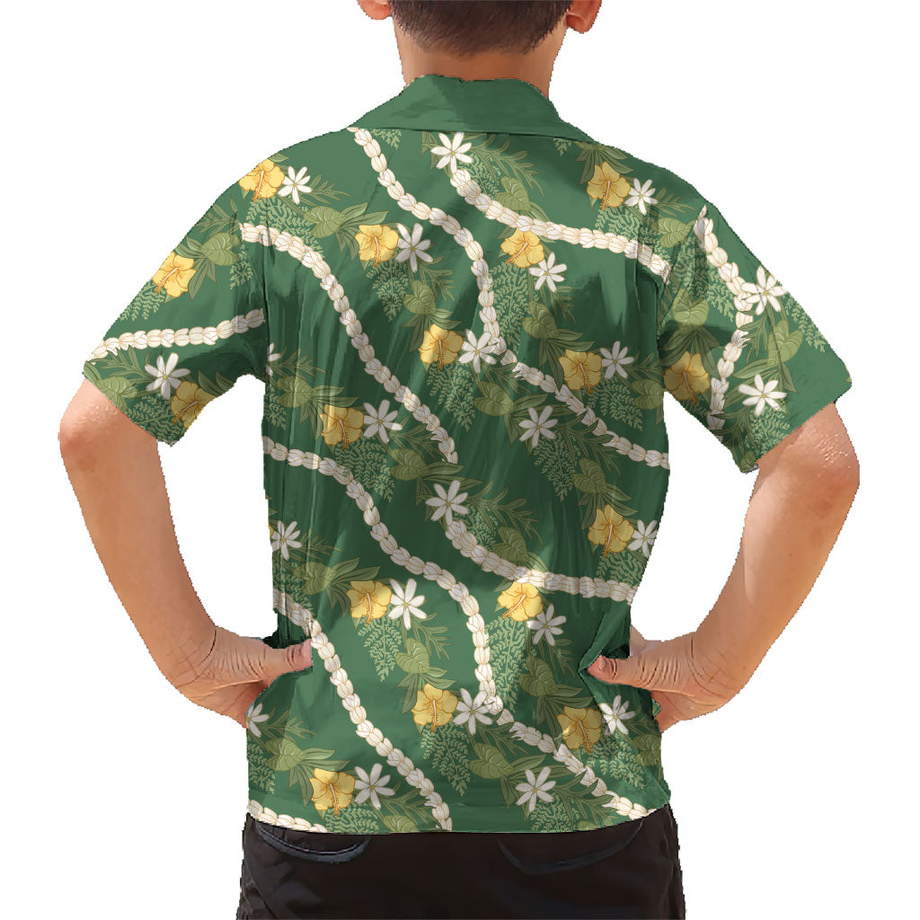 Hawaiian Pikake Maile Lei Family Matching Mermaid Dress and Hawaiian Shirt Tiare Hibiscus Kalo Palapalai Leaf Green LT19 - Polynesian Pride