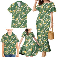 Hawaiian Pikake Maile Lei Family Matching Mermaid Dress and Hawaiian Shirt Tiare Hibiscus Kalo Palapalai Leaf Green LT19 - Polynesian Pride