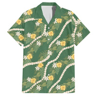Hawaiian Pikake Maile Lei Family Matching Mermaid Dress and Hawaiian Shirt Tiare Hibiscus Kalo Palapalai Leaf Green LT19 Dad's Shirt - Short Sleeve Green - Polynesian Pride