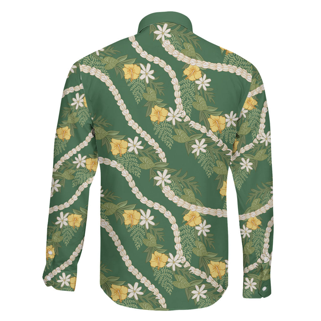 Hawaiian Pikake Maile Lei Family Matching Mermaid Dress and Hawaiian Shirt Tiare Hibiscus Kalo Palapalai Leaf Green LT19 - Polynesian Pride