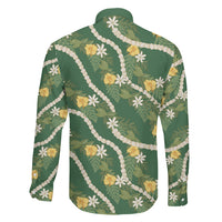 Hawaiian Pikake Maile Lei Family Matching Mermaid Dress and Hawaiian Shirt Tiare Hibiscus Kalo Palapalai Leaf Green LT19 - Polynesian Pride
