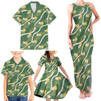 Hawaiian Pikake Maile Lei Family Matching Tank Maxi Dress and Hawaiian Shirt Tiare Hibiscus Kalo Palapalai Leaf Green LT19 - Polynesian Pride