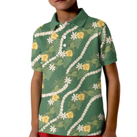 Hawaiian Pikake Maile Lei Kid Polo Shirt Tiare Hibiscus Kalo Palapalai Leaf Green