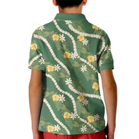 Hawaiian Pikake Maile Lei Kid Polo Shirt Tiare Hibiscus Kalo Palapalai Leaf Green
