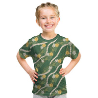 Hawaiian Pikake Maile Lei Kid T Shirt Tiare Hibiscus Kalo Palapalai Leaf Green LT19 Green - Polynesian Pride