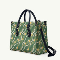Hawaiian Pikake Maile Lei Leather Bag Tiare Hibiscus Kalo Palapalai Leaf Green LT19 Green - Polynesian Pride