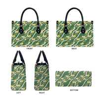 Hawaiian Pikake Maile Lei Leather Bag Tiare Hibiscus Kalo Palapalai Leaf Green LT19 - Polynesian Pride