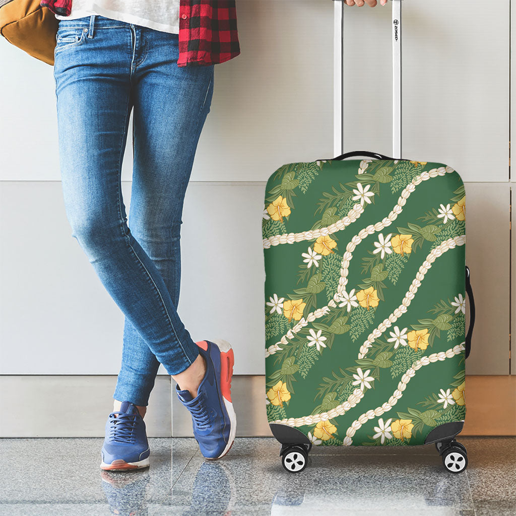 Hawaiian Pikake Maile Lei Luggage Cover Tiare Hibiscus Kalo Palapalai Leaf Green LT19 - Polynesian Pride