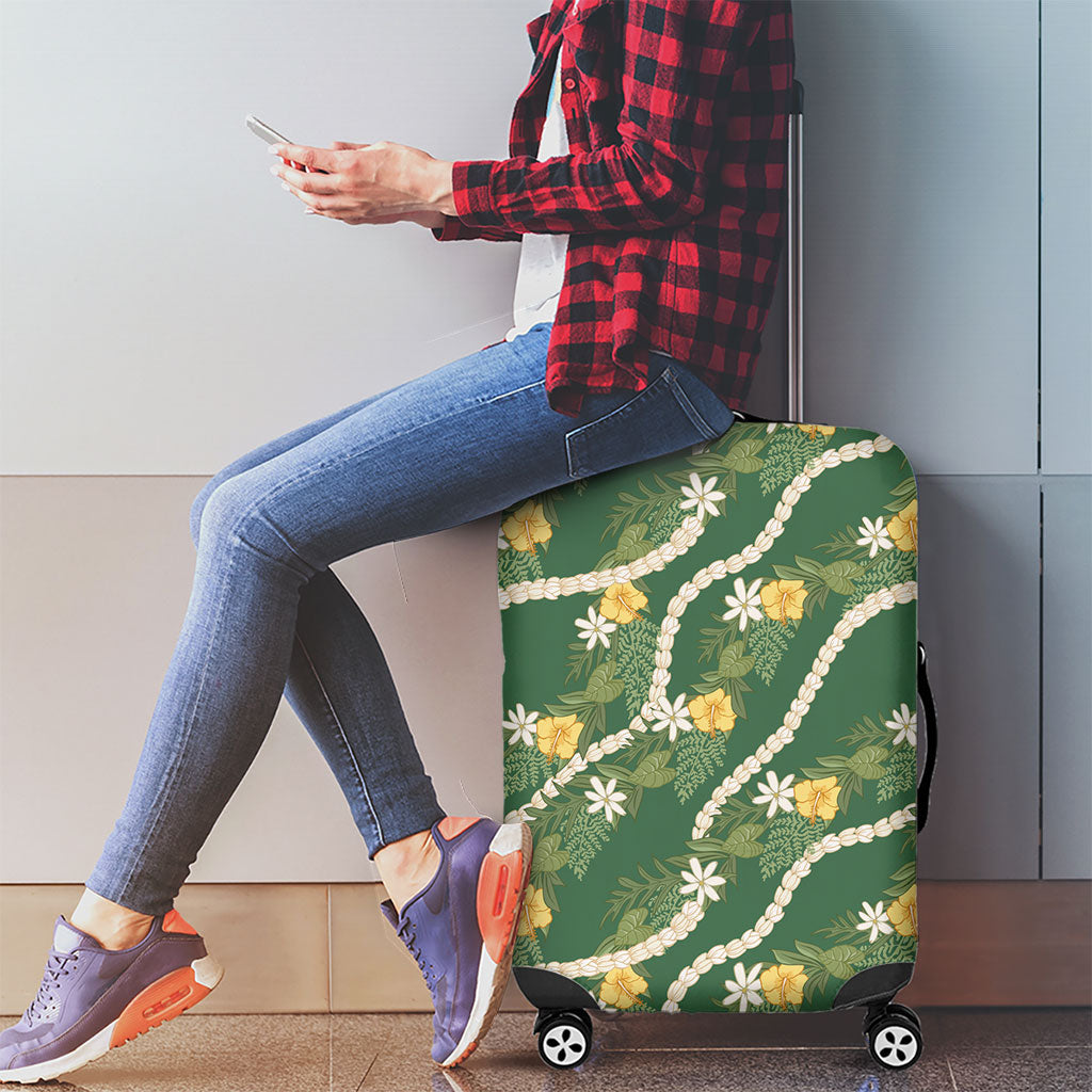 Hawaiian Pikake Maile Lei Luggage Cover Tiare Hibiscus Kalo Palapalai Leaf Green LT19 - Polynesian Pride