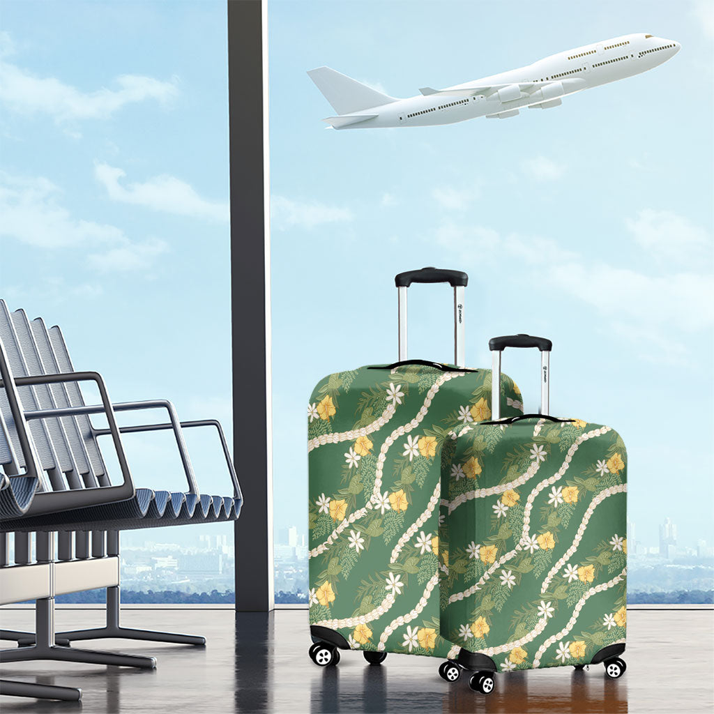 Hawaiian Pikake Maile Lei Luggage Cover Tiare Hibiscus Kalo Palapalai Leaf Green LT19 - Polynesian Pride
