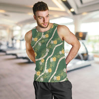 Hawaiian Pikake Maile Lei Men Tank Top Tiare Hibiscus Kalo Palapalai Leaf Green