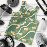 Hawaiian Pikake Maile Lei Men Tank Top Tiare Hibiscus Kalo Palapalai Leaf Green
