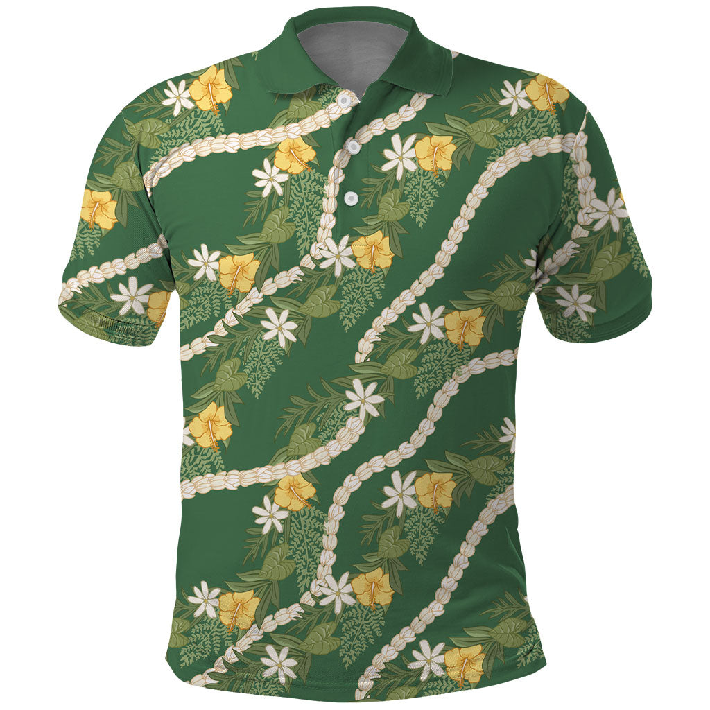 Hawaiian Pikake Maile Lei Polo Shirt Tiare Hibiscus Kalo Palapalai Leaf Green LT19 Green - Polynesian Pride