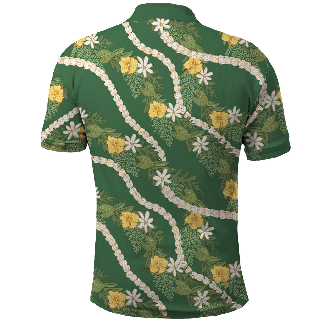 Hawaiian Pikake Maile Lei Polo Shirt Tiare Hibiscus Kalo Palapalai Leaf Green LT19 - Polynesian Pride