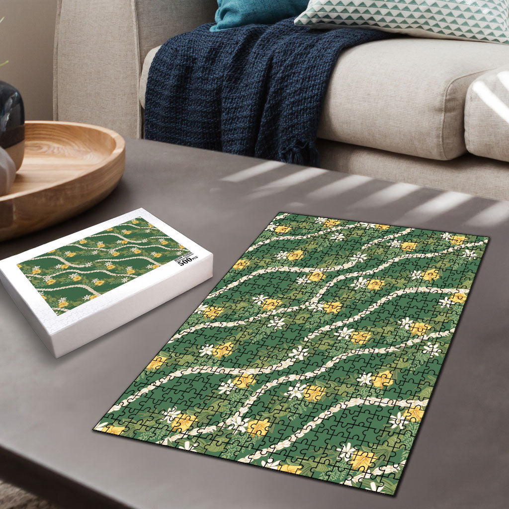 Hawaiian Pikake Maile Lei Puzzle Tiare Hibiscus Kalo Palapalai Leaf Green