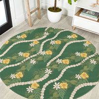 Hawaiian Pikake Maile Lei Round Carpet Tiare Hibiscus Kalo Palapalai Leaf Green LT19 Green - Polynesian Pride