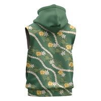Hawaiian Pikake Maile Lei Sleeveless Hoodie Tiare Hibiscus Kalo Palapalai Leaf Green