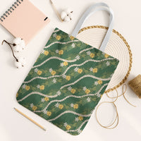Hawaiian Pikake Maile Lei Tote Bag Tiare Hibiscus Kalo Palapalai Leaf Green