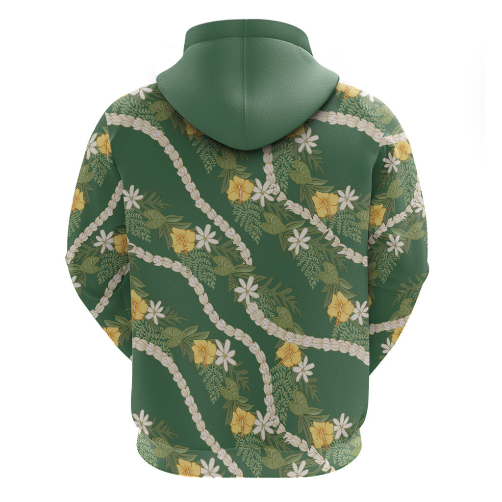 Hawaiian Pikake Maile Lei Zip Hoodie Tiare Hibiscus Kalo Palapalai Leaf Green LT19 - Polynesian Pride