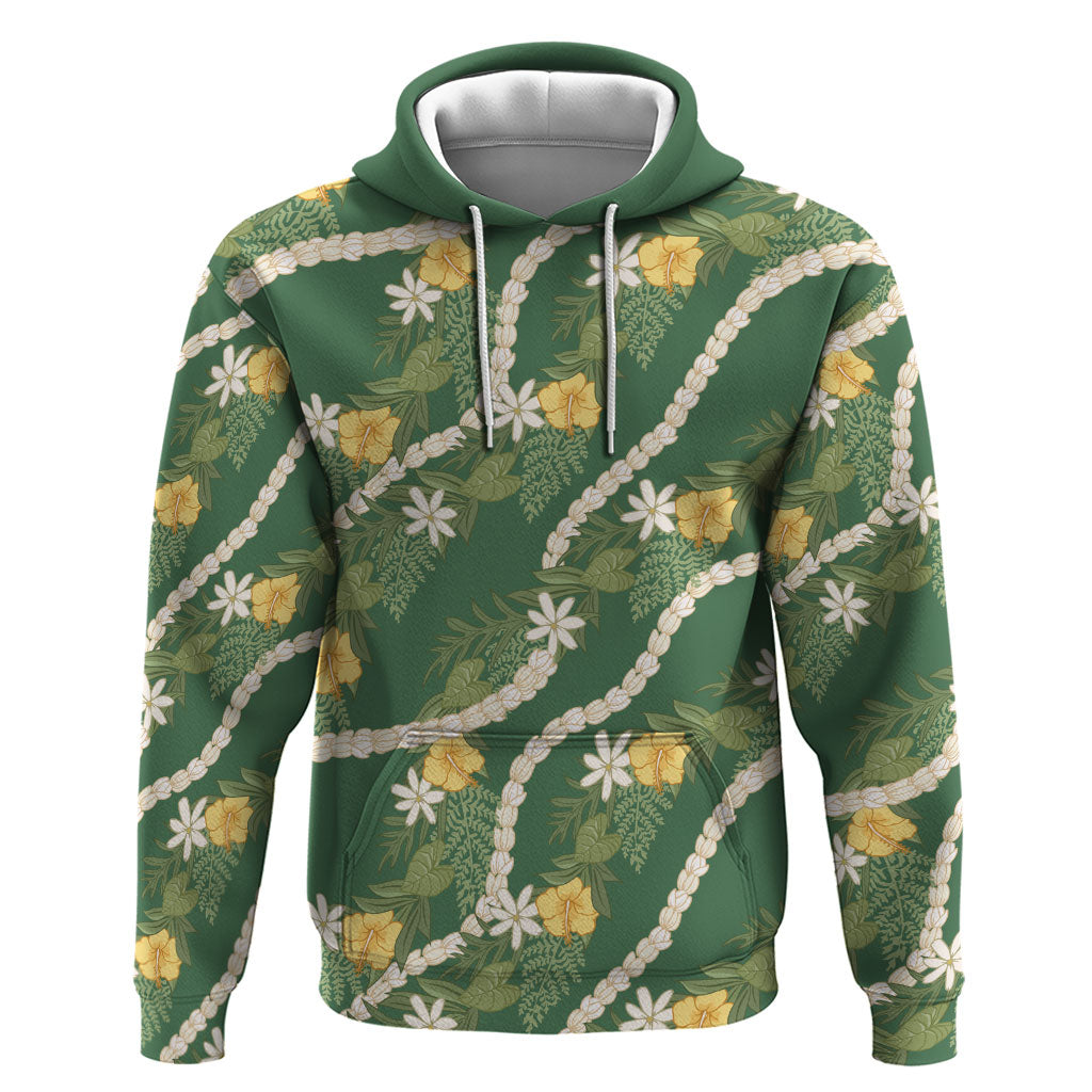 Hawaiian Pikake Maile Lei Zip Hoodie Tiare Hibiscus Kalo Palapalai Leaf Green LT19 Pullover Hoodie Green - Polynesian Pride