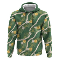 Hawaiian Pikake Maile Lei Zip Hoodie Tiare Hibiscus Kalo Palapalai Leaf Green LT19 Pullover Hoodie Green - Polynesian Pride