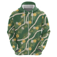 Hawaiian Pikake Maile Lei Zip Hoodie Tiare Hibiscus Kalo Palapalai Leaf Green LT19 - Polynesian Pride