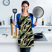Hawaiian Pikake Maile Lei Apron Tiare Hibiscus Kalo Palapalai Leaf Black