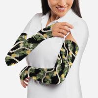 Hawaiian Pikake Maile Lei Arm Sleeves Tiare Hibiscus Kalo Palapalai Leaf Black