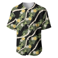 Hawaiian Pikake Maile Lei Baseball Jersey Tiare Hibiscus Kalo Palapalai Leaf Black