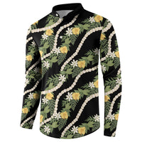 Hawaiian Pikake Maile Lei Button Sweatshirt Tiare Hibiscus Kalo Palapalai Leaf Black