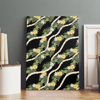 Hawaiian Pikake Maile Lei Canvas Wall Art Tiare Hibiscus Kalo Palapalai Leaf Black LT19 - Polynesian Pride
