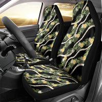 Hawaiian Pikake Maile Lei Car Seat Cover Tiare Hibiscus Kalo Palapalai Leaf Black
