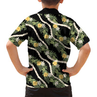 Hawaiian Pikake Maile Lei Family Matching Short Sleeve Bodycon Dress and Hawaiian Shirt Tiare Hibiscus Kalo Palapalai Leaf Black LT19 - Polynesian Pride