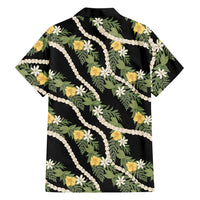 Hawaiian Pikake Maile Lei Family Matching Short Sleeve Bodycon Dress and Hawaiian Shirt Tiare Hibiscus Kalo Palapalai Leaf Black LT19 - Polynesian Pride