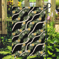 Hawaiian Pikake Maile Lei Garden Flag Tiare Hibiscus Kalo Palapalai Leaf Black