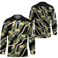 Hawaiian Pikake Maile Lei Hockey Jersey Tiare Hibiscus Kalo Palapalai Leaf Black