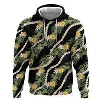 Hawaiian Pikake Maile Lei Hoodie Tiare Hibiscus Kalo Palapalai Leaf Black LT19 Pullover Hoodie Black - Polynesian Pride